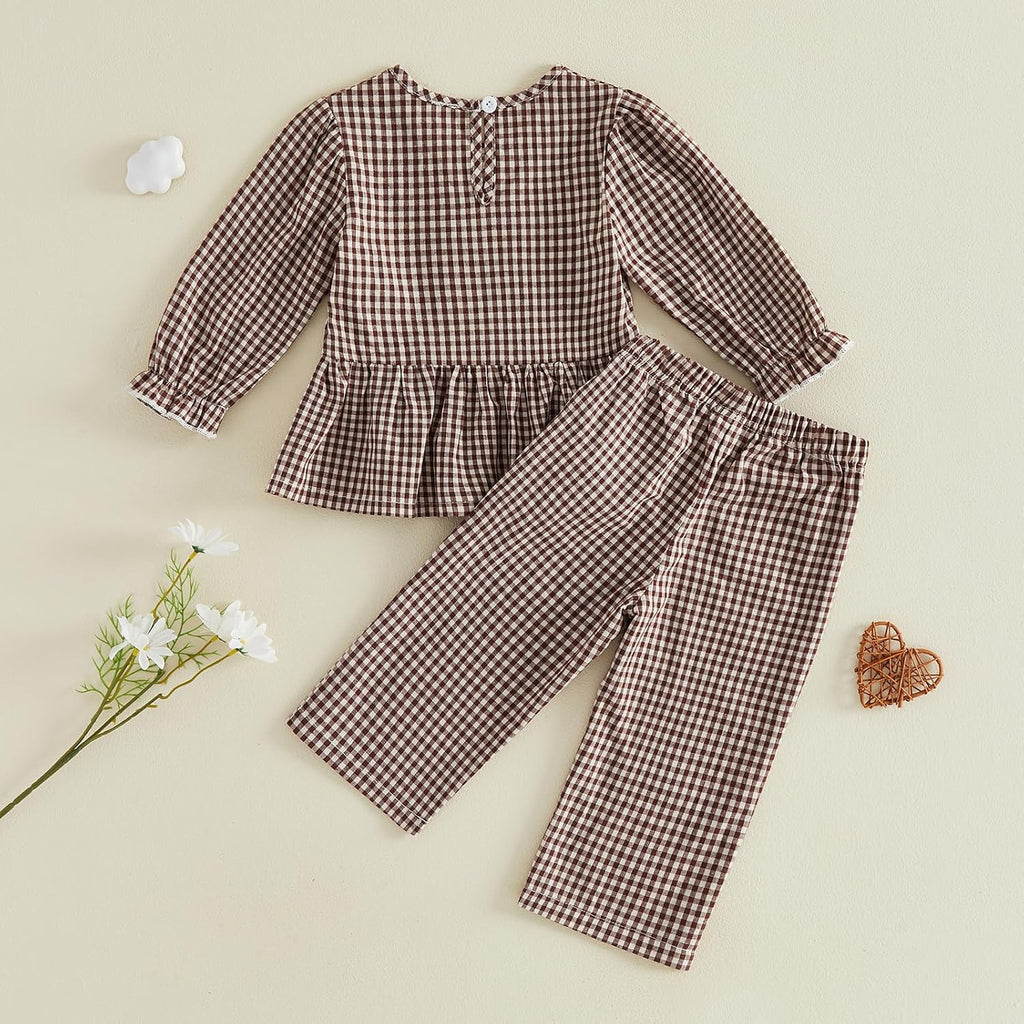 Toddler Girl Clothes Gingham Ruffle Dresses Shirt Pants Set