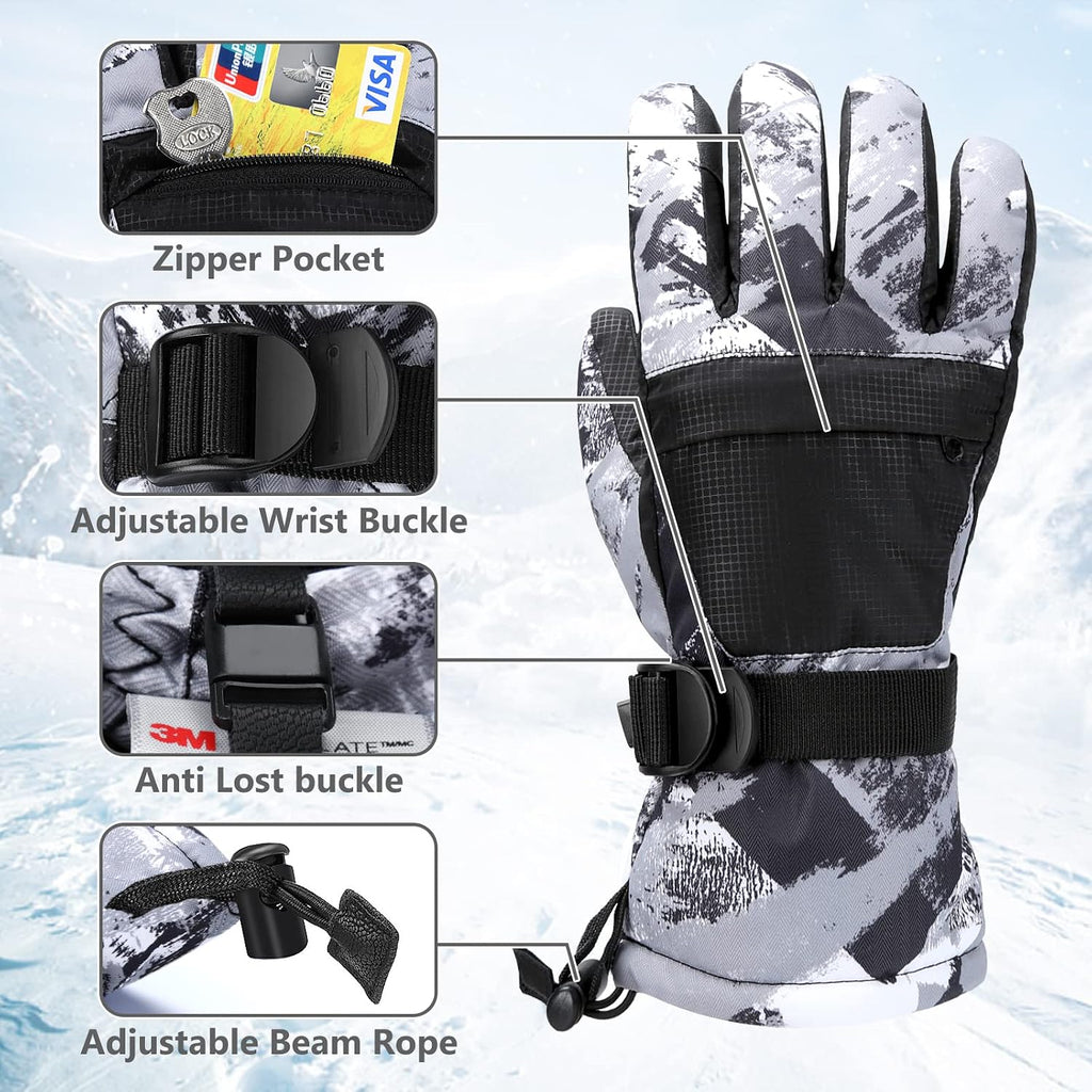 Ski Gloves,Snow Gloves Waterproof Winter Warm Cold Weather Touchscreen Gloves for Parent& Child Kids
