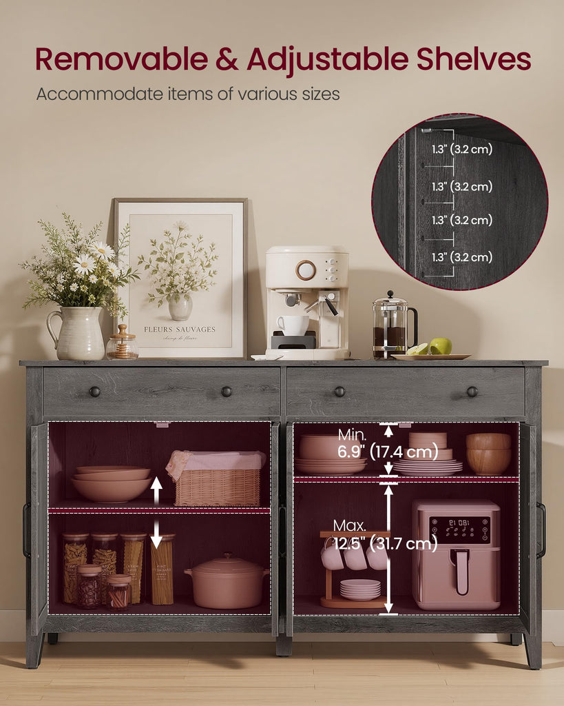 Farmhouse Buffet Cabinet, Coffee Bar with 2 Drawers