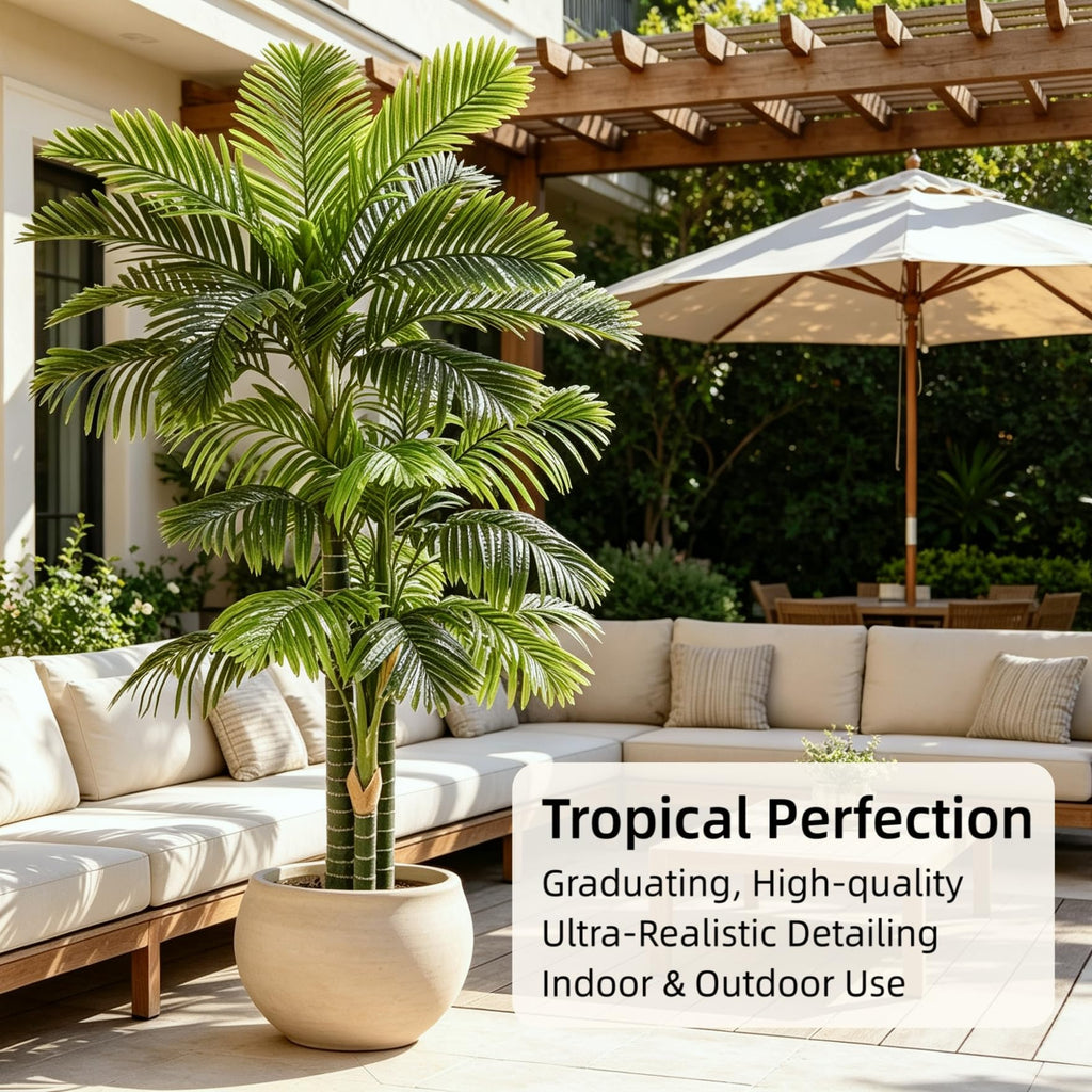 6FT Tall Triple Golden Cane Palm Tree, Artificial Trees Set of 2