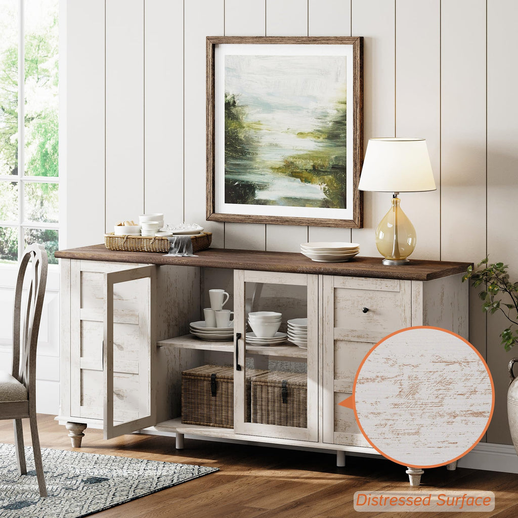 Sideboard Buffet Cabinets with Glass Door, Kitchen Storage Cabinets, Wood Coffee Bar Tables, Accent Sideboard Storage