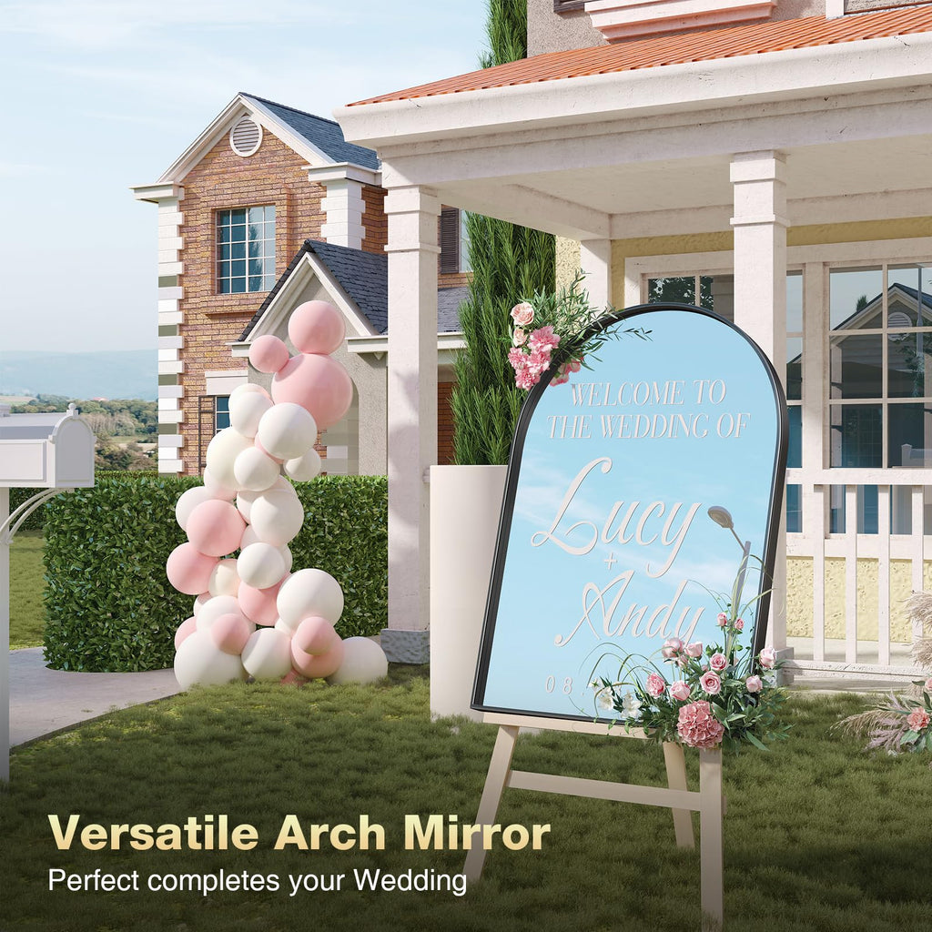 Arched Mirror, Arched Wall Mirror, 24 x 42 Inch Black Arch Mirror, Metal Frame Black Bathroom Mirror, Arched Top