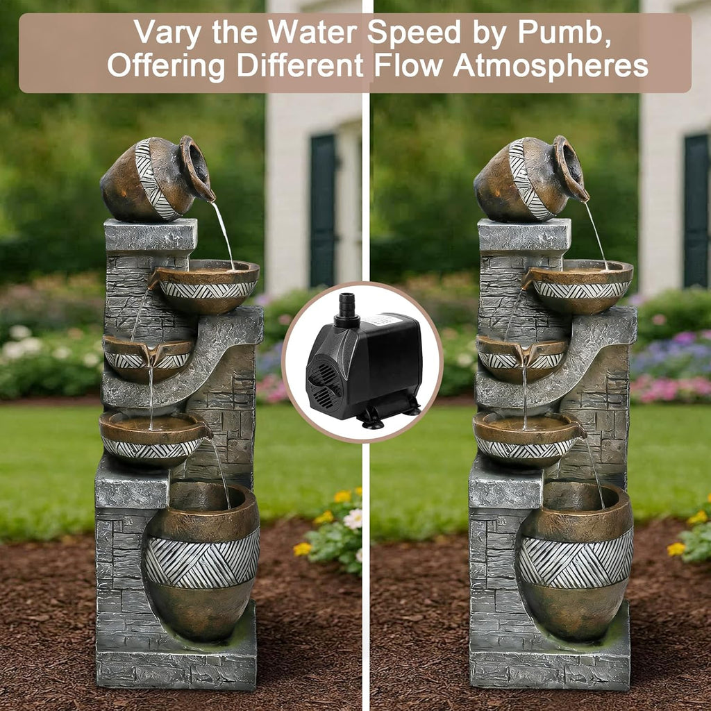 42.5" Tall Outdoor Water Fountain and Waterfalls