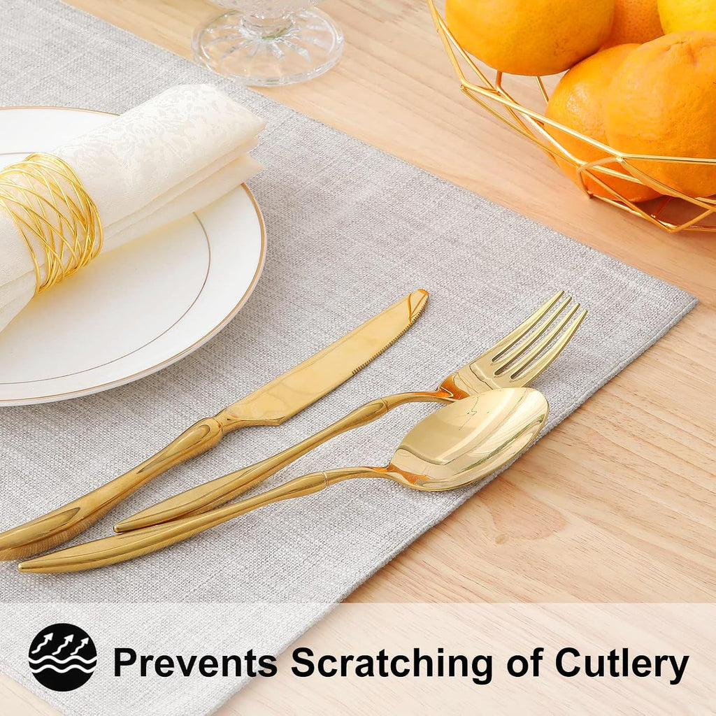 Faux Cotton Linen Placemats, Cloth Dining Table Mats - Set of 6