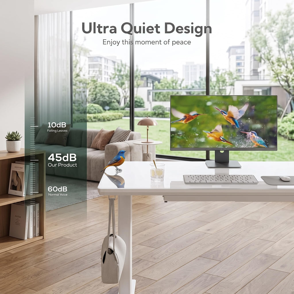 Wireless Charging Glass Standing Desk with Drawer 55 Inches Super White