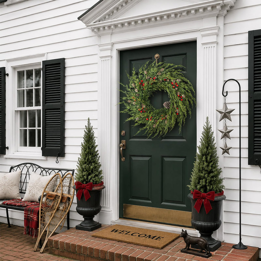 24" Artificial Christmas Cedar Wreath with Berry for Front Door Decoration