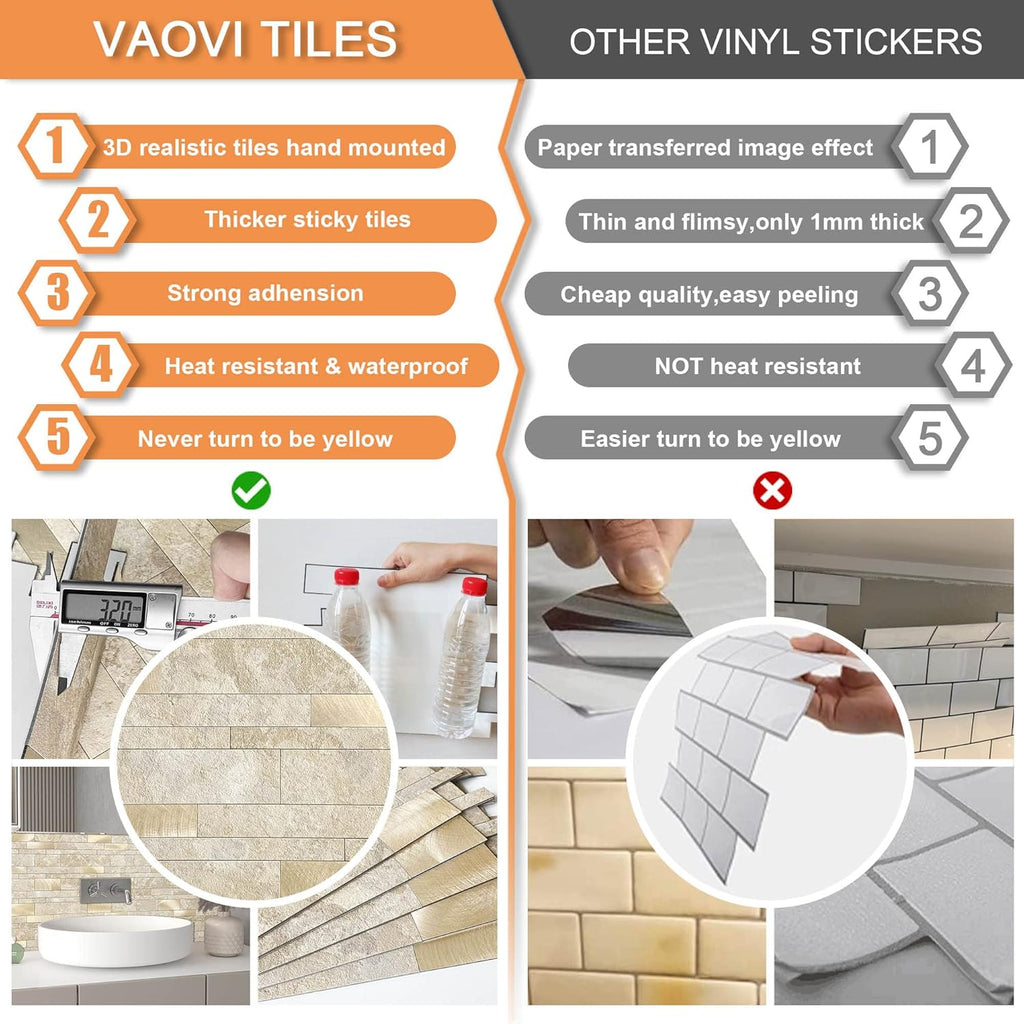 Peel and Stick Tile Stone Backsplash Wall(10pcs,Beige)