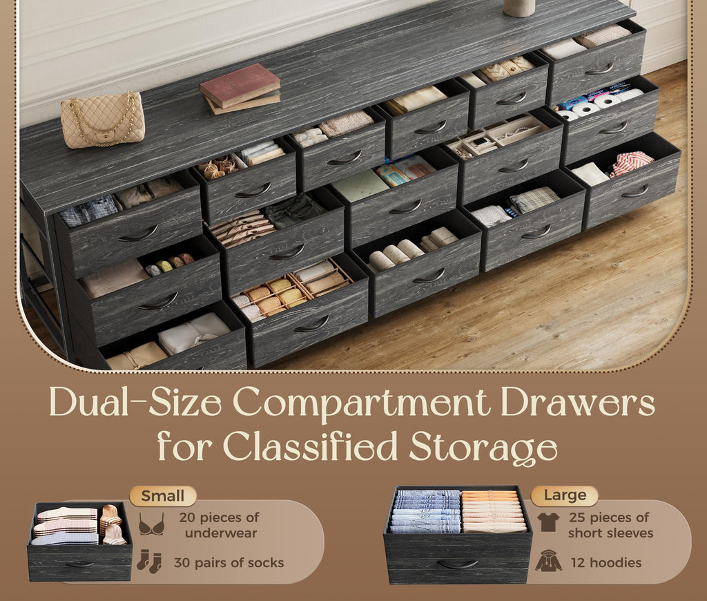 77.6" Long Dresser, 16 Drawer Fabric Dresser for Closet, Wide Chest of Drawers with Storage, TV Stand for 65, 75, 85