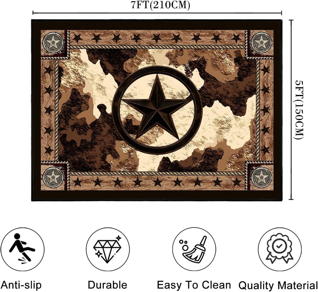 Western Rugs Rustic Area Rug Area Carpets,Texas Star,Brown