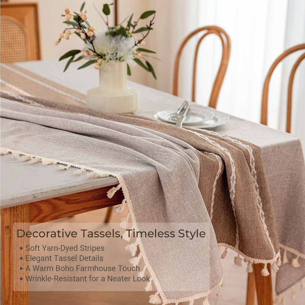 Waterproof Outdoor Rectangular Tablecloth, Khaki Stripe, 55 x 86 Inch