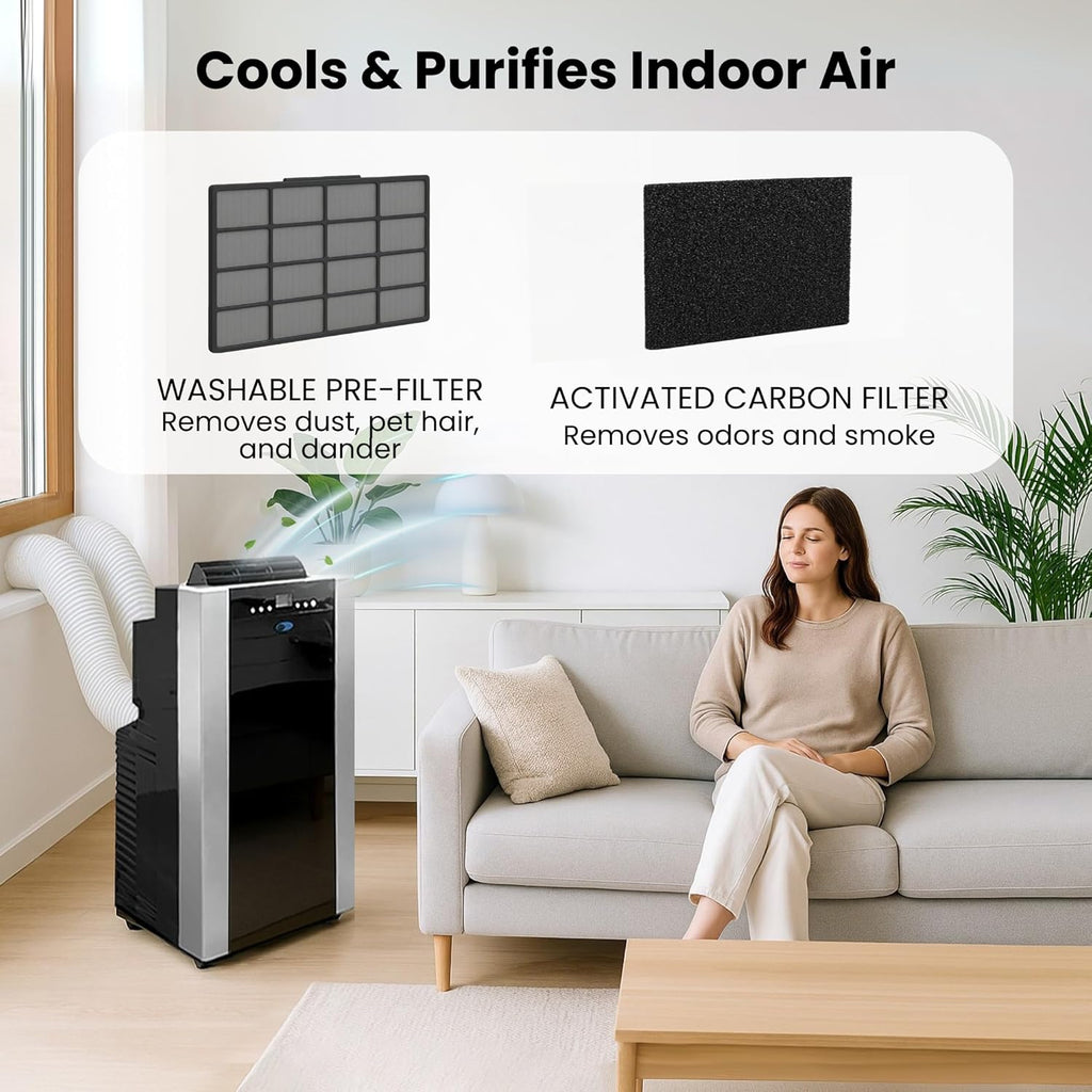 Portable Air Conditioner 14,000 BTU & Heater with Dual Hose Dehumidifier & Cooling Fan for 500 Sq Ft Rooms