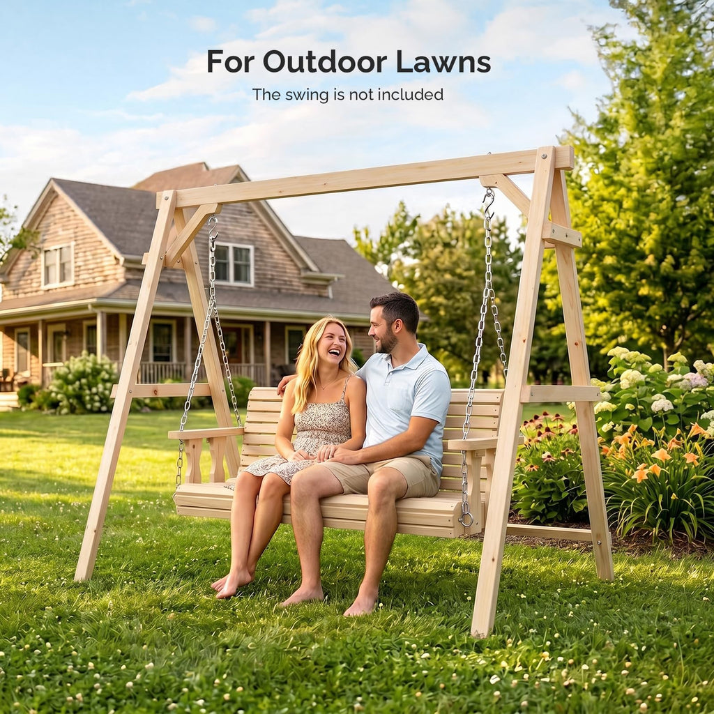 6.9FT Wooden Porch Swing Frame for 5FT Swing, Natural