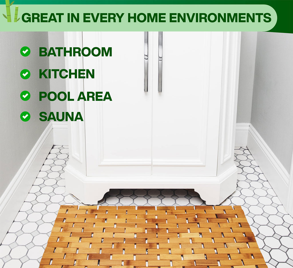 Bamboo Bath Mat, Foldable - 24 x 16 Inch