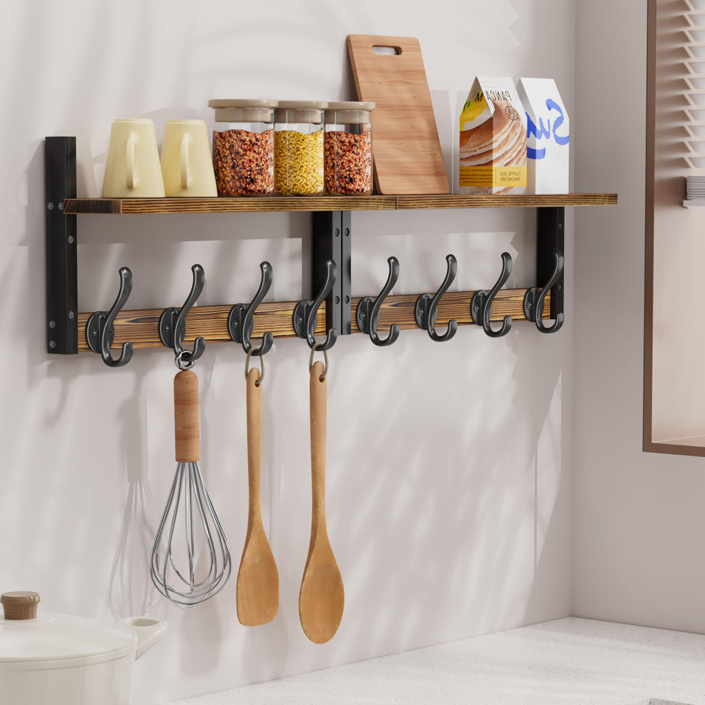 33 inch Coat Rack Wall Mount with Shelf, Entryway Wall Hooks with Shelf, Heavy Duty Coat Hanger Wall Mount, Rustic