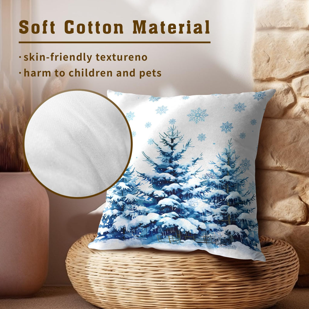 Snow Pine Trees Pillow Covers Set of 2 - Winter Snowflake Xmas Tree Blue White Throw Pillow Covers Couch Christmas