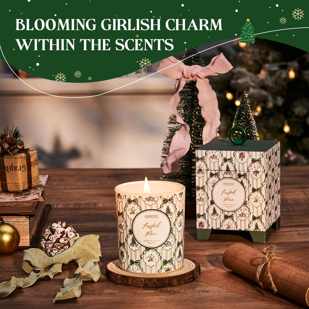 Christmas Holiday Candle - Frosted Pine Scent, 7.4oz Soy Wax, Winter Scented Candle Gift for Women and Teen Girls