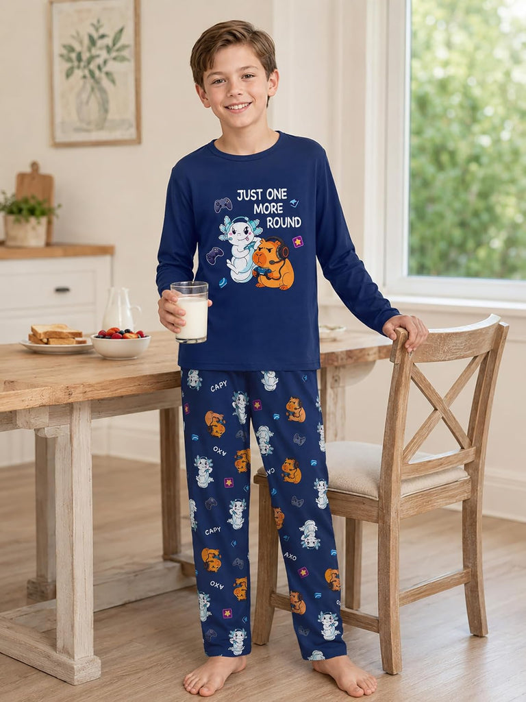 Boys Comfy Trendy Print Long Sleeve & Pants Pajama Set