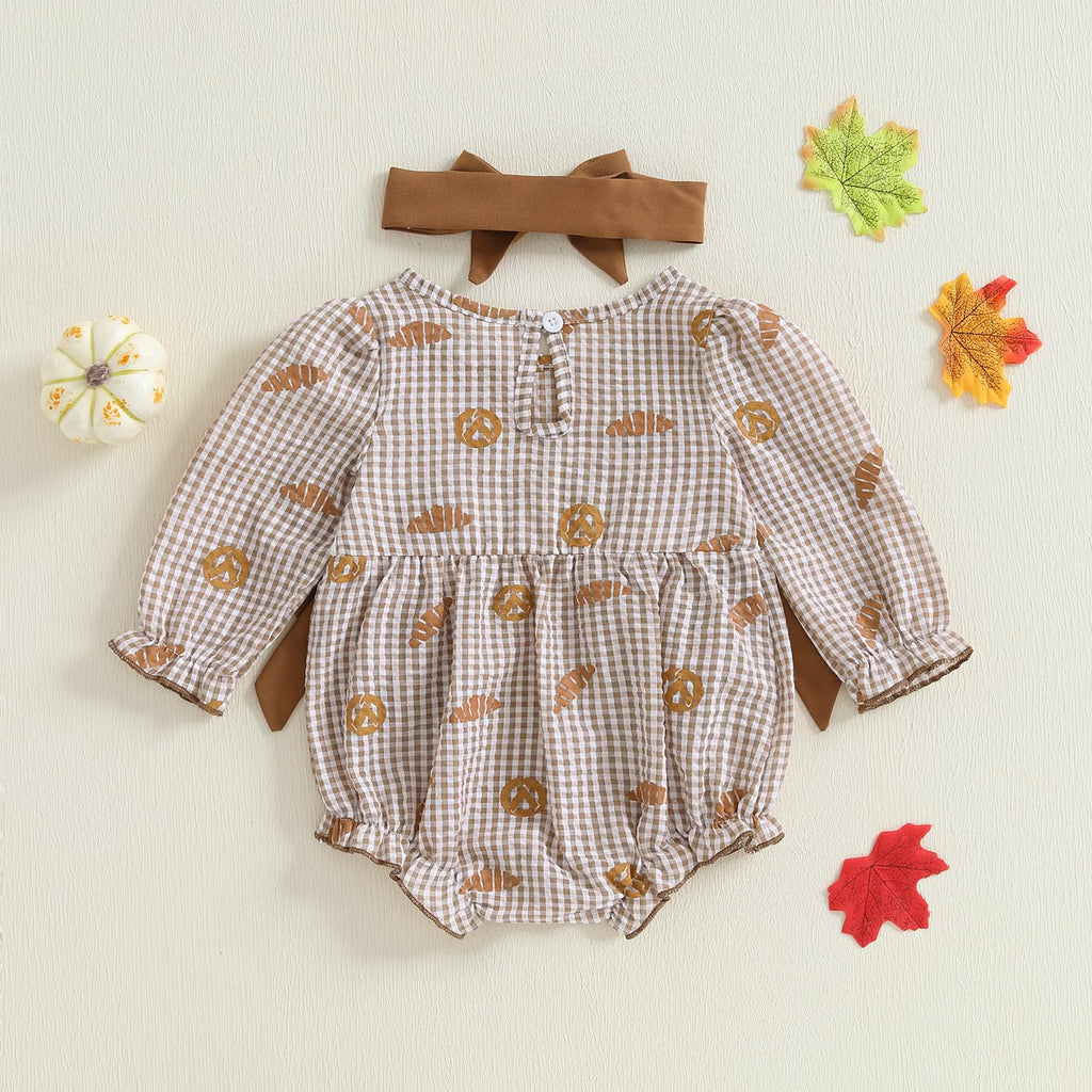 Thanksgiving Baby Girl Outfit My Rolls are Homemade Bubble Rompers (Khaki, )