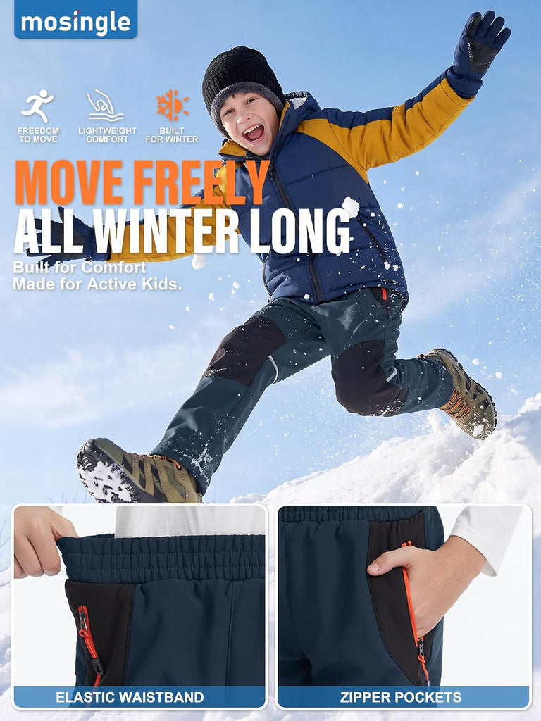 Kids Snow Pants for Boys Girls Fleece Lined Water‐Resistant Softshell Winter Outdoor Hiking Pants w/Zipper Pockets
