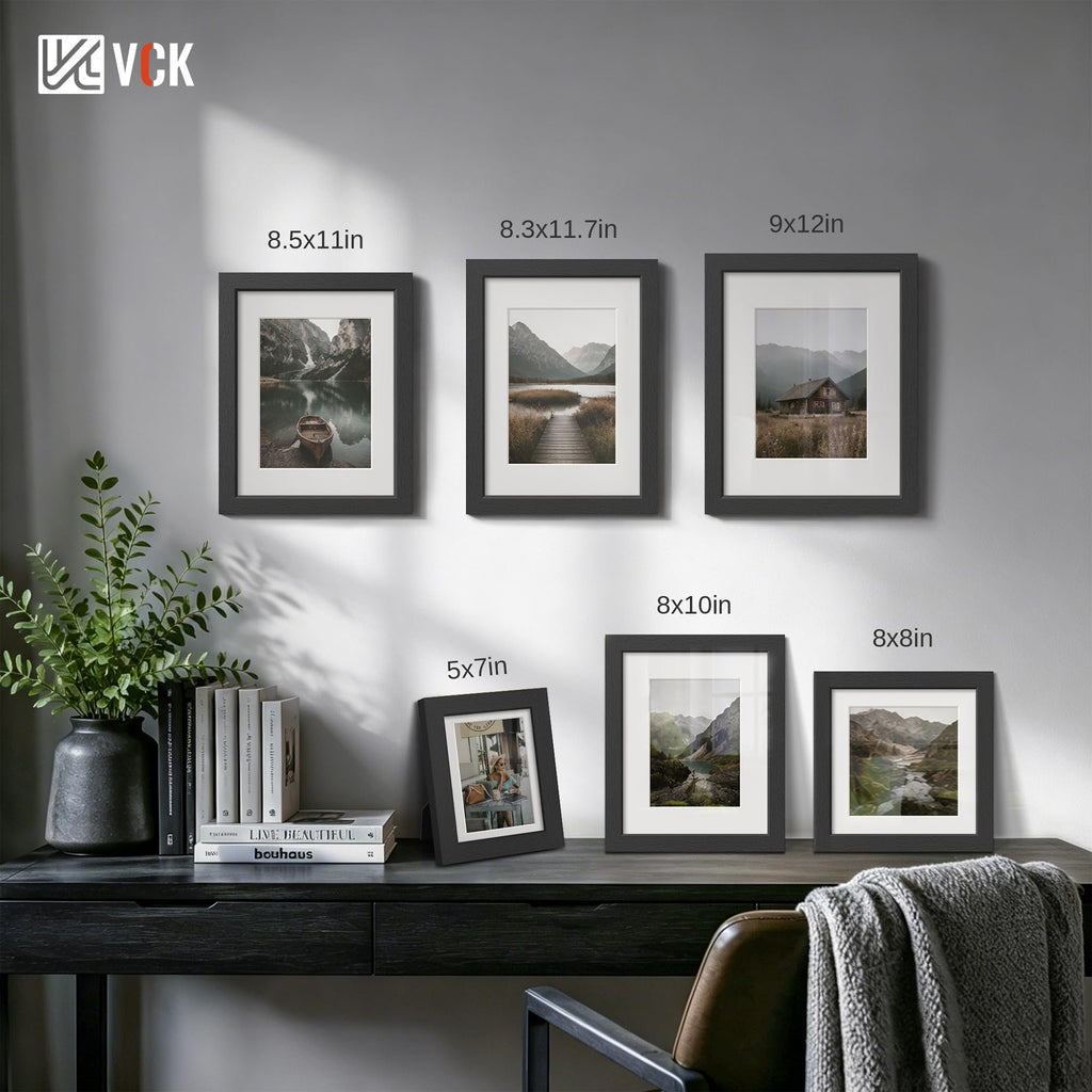 A4 Frame 3 Pack, Black Wood, A5 Mat, Glass, for Picture, Photo, Print
