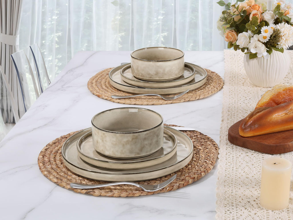 6 Pieces Stoneware Dinnerware Set, Dishes Set for 2, Sandy Beige