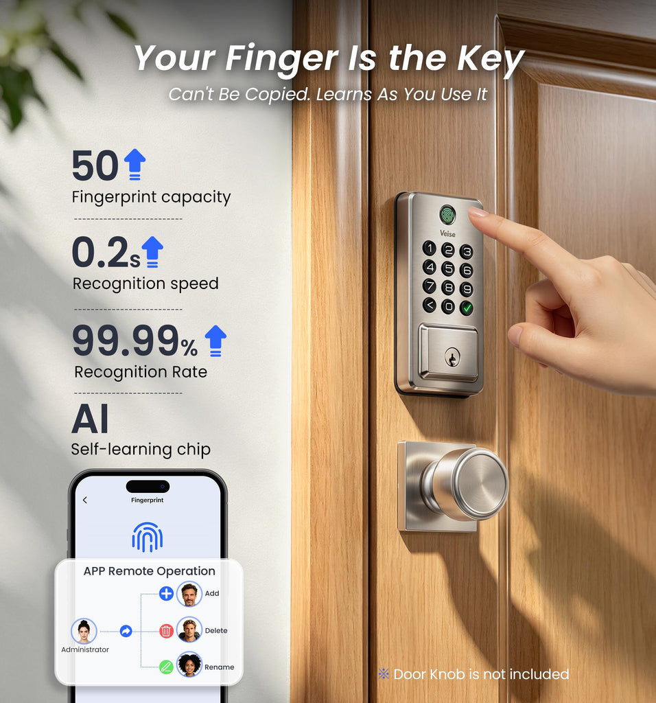 WiFi Smart Fingerprint Deadbolt Front Door Lock, Satin Nickel