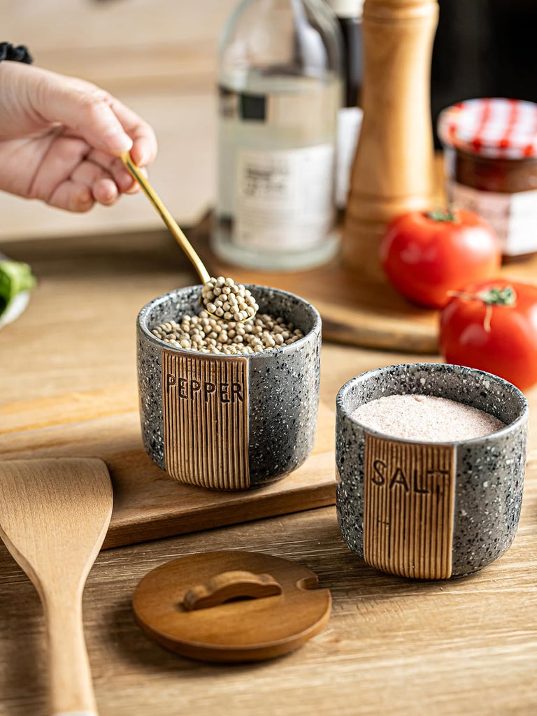 Salt and Pepper Containers for Countertop, Ceramic Salt Pepper Bowls - Set of 2