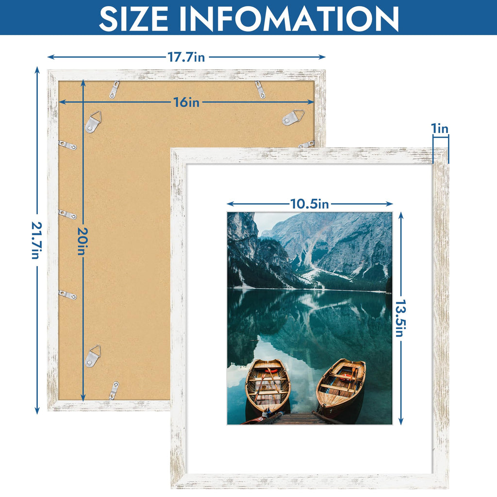 16x20 Frames Set of 4, 16 x 20 Distressed White Wood(Mat 11x14)