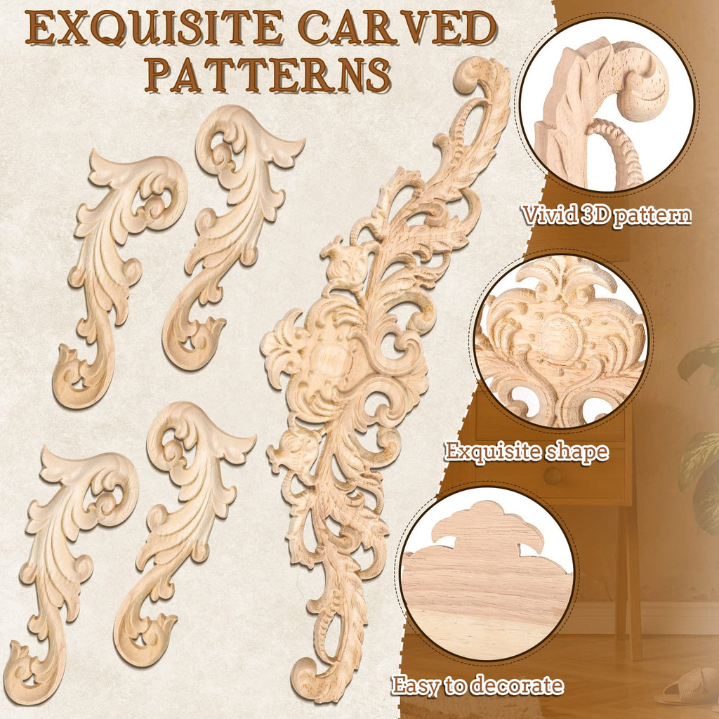 8 Pack Wooden Appliques, 2 Sizes Decorative Furniture Onlays