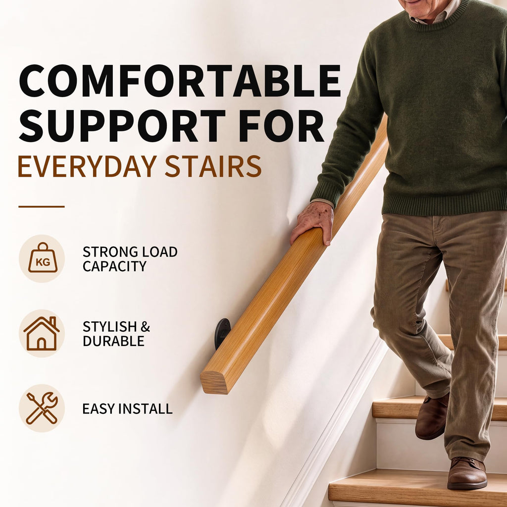 Wood Handrails for Indoor Stairs, 8FT Non-Slip Railing Wall Mounted