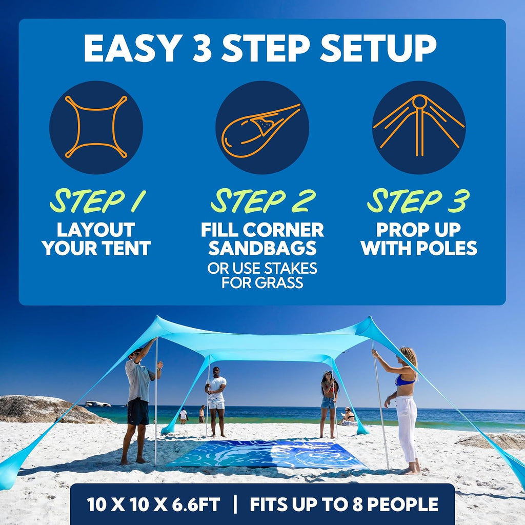 Beach Tent Sun Shelter UPF50+ - Easy Pop Up Beach Canopy - Outdoor Shade Trips, Fishing, Backyard Fun Picnics