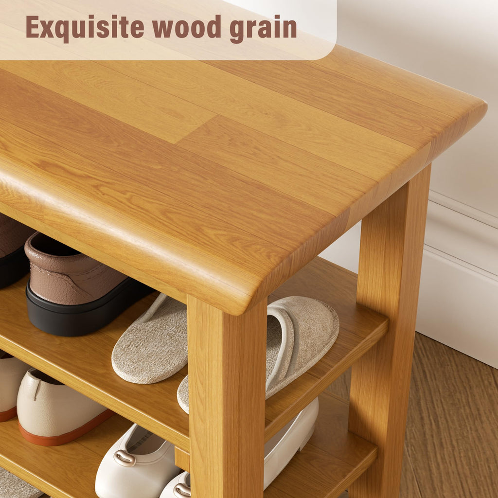 Shoe Rack Bench Mid Century Modern 2-Tier Shoe Rack Organizer Hallway or Living Room Farmhouse Rustic Wooden Seat