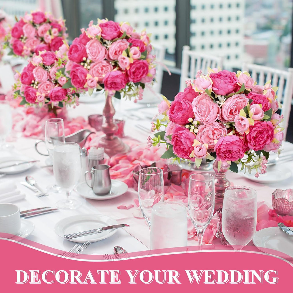 Bundles Artificial Peony Centerpiece Flowers,Pink Series - Set of 8