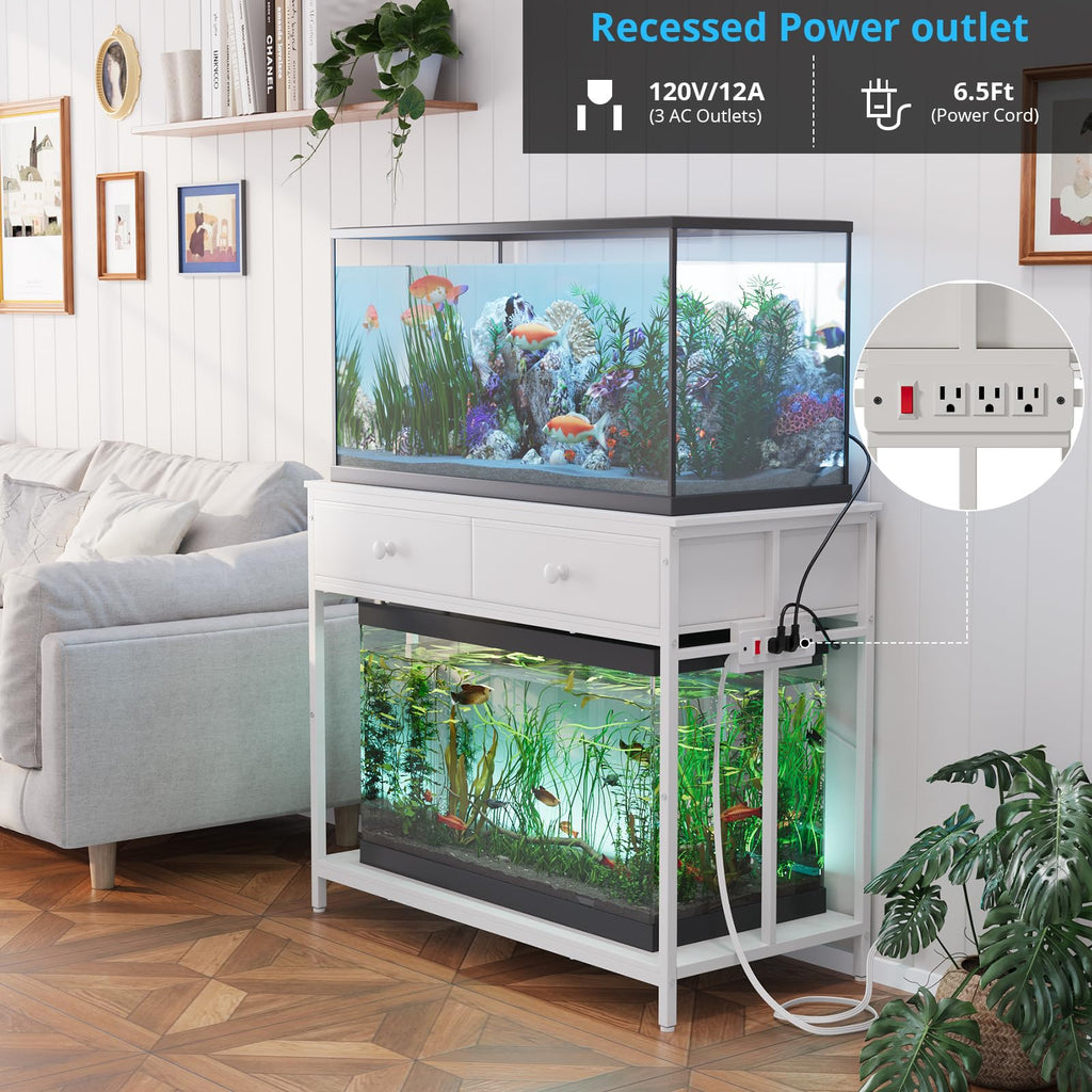 40 Gallon Aquarium Stand with Power Outlet & Cabinet Storage, White