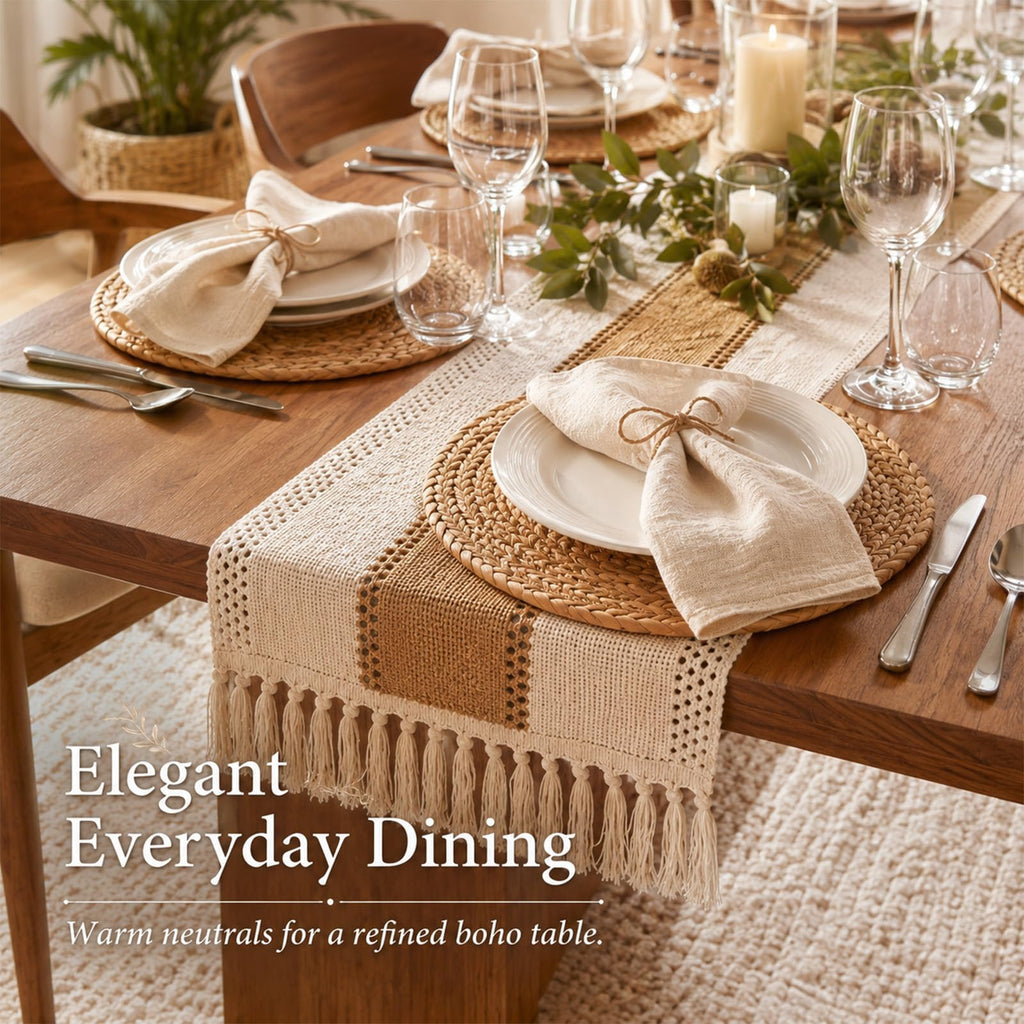 Boho Placemats Set of 8, 18 Pcs Table Set with Runner, Napkins, Tablecloth