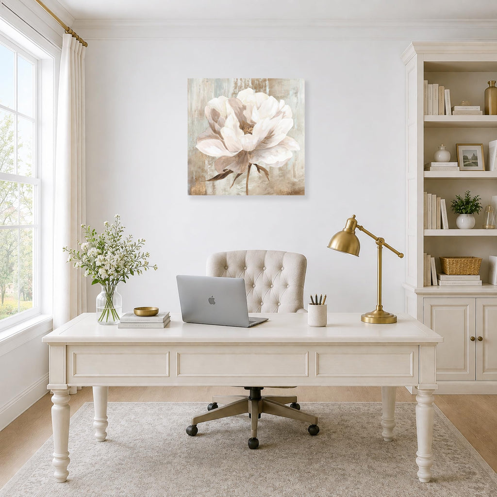Beige Floral Canvas Wall Art Cream White Peony Flower Pictures Modern Botanic Blooming Canvas Print Living room Above