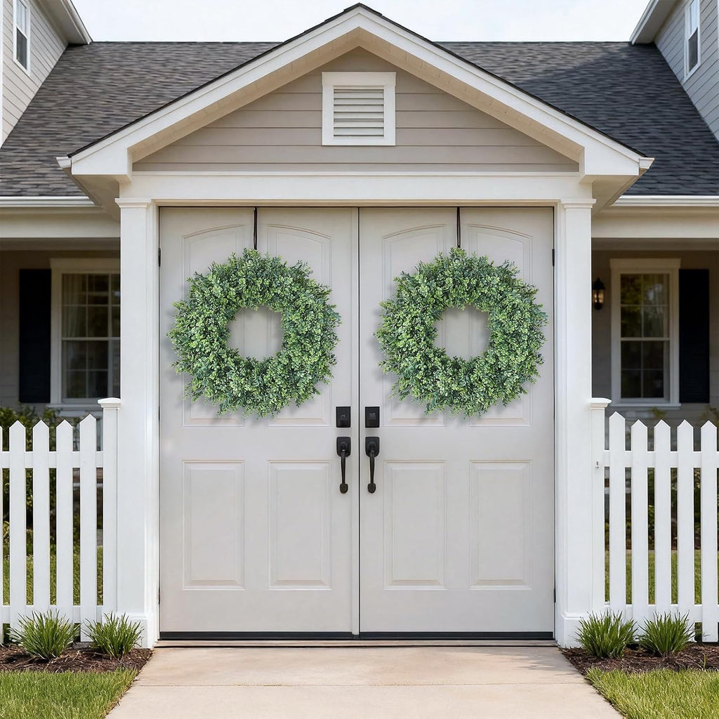 32" Artificial Boxwood Wreath Fake Plant for Front Door Decor (Green)