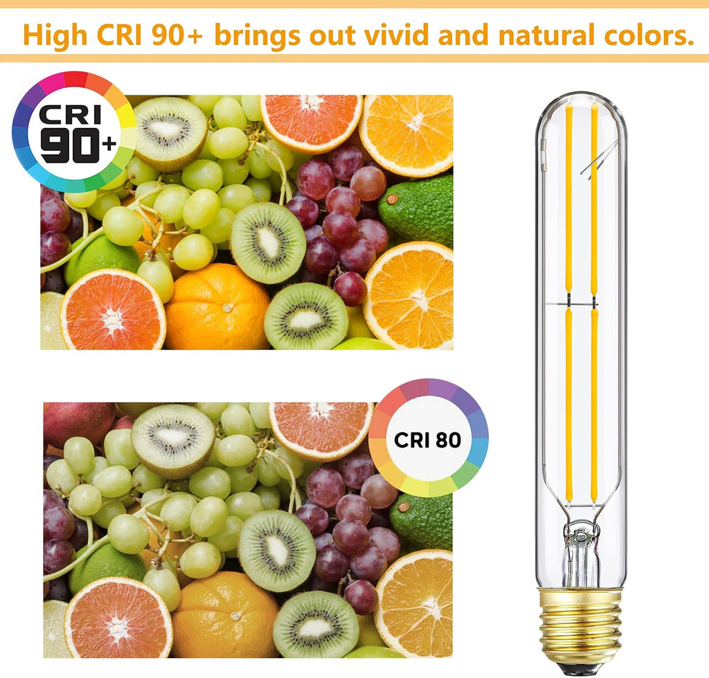 Dimmable E26 Tubular Light Bulb 60W Long Edison Bulb, T10 Led Bulb 3000K