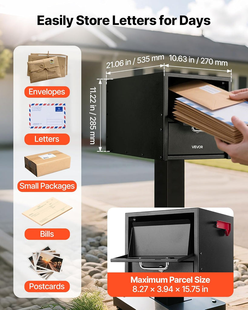 Post Mount Mailbox, Anti-Pry & Anti-Theft Mailboxes Lockable Mail Box with Magnetic Door