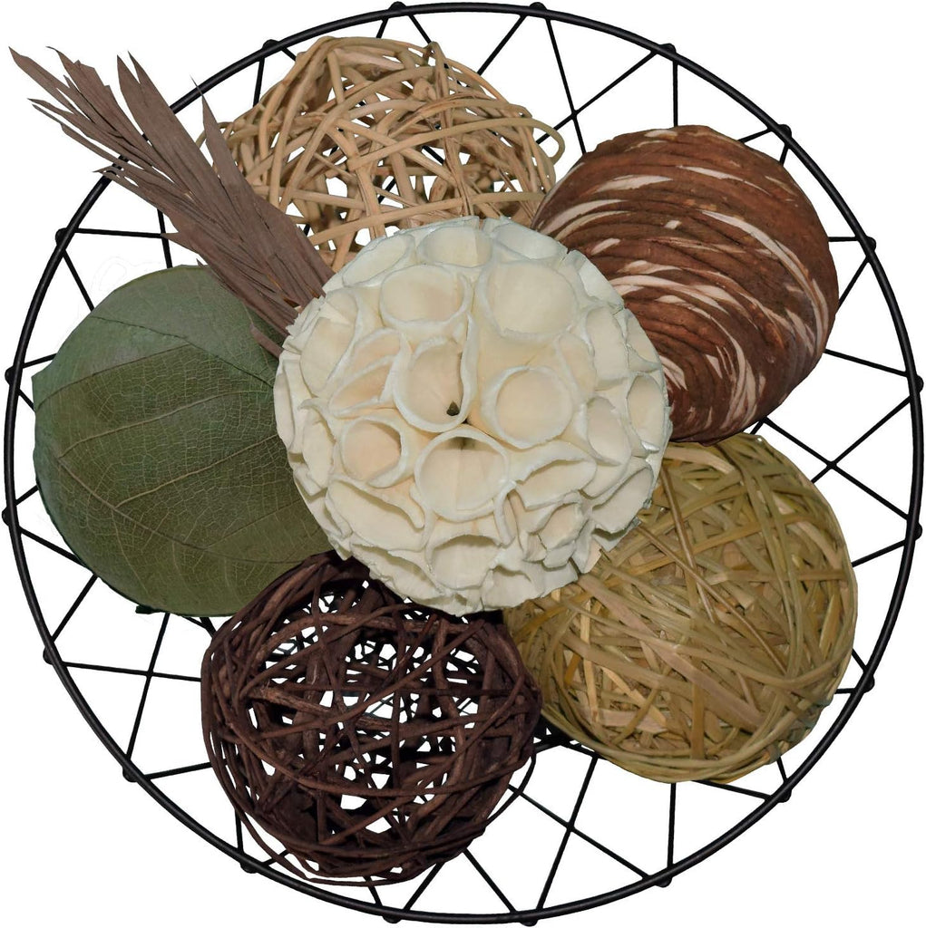 Decorative Balls for Centerpiece â€" Decorative Bowl Fillers, Assorted Rattan Wicker Balls Orb Grapevine Ball, Vase - Set of 7