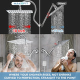 All Metal Dual Shower Heads Combo with Curved Extension Arm, 10" Rain Shower Head with Handheld Spray