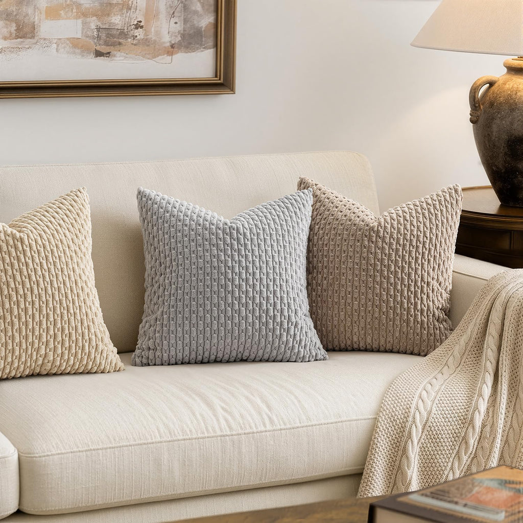 Euro Sham Decorative Throw Pillow Covers 24x24 Light Grey Corduroy