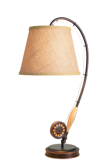 Fly Rod Table Lamp with Oil Rubbed Bronze w/Wood Accent Finish, Rustic Style, 27.5" Height, 12" Width, 14.5" Depth