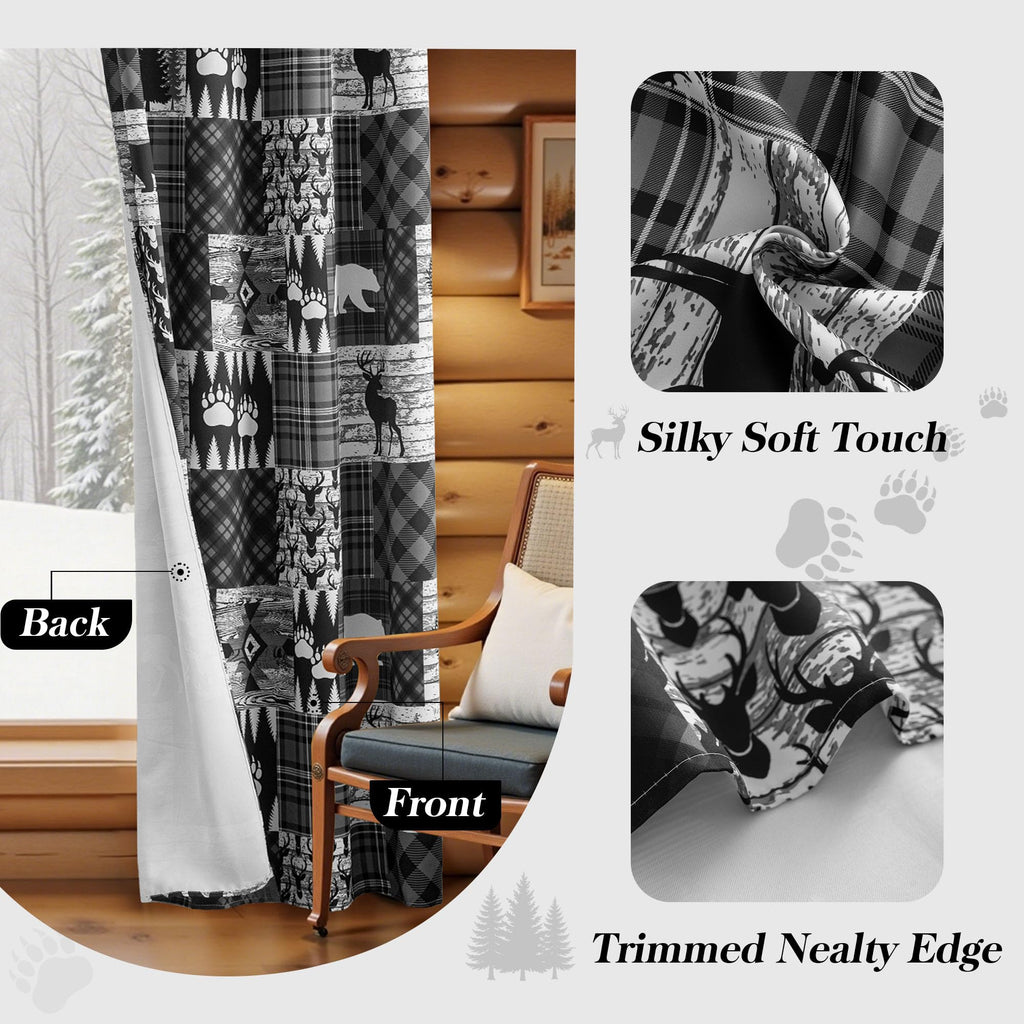 Grey Rustic Cabin Curtains 2 Panels Country Style Curtain 50% Light Blocking Darkening Grommet Window Treatments