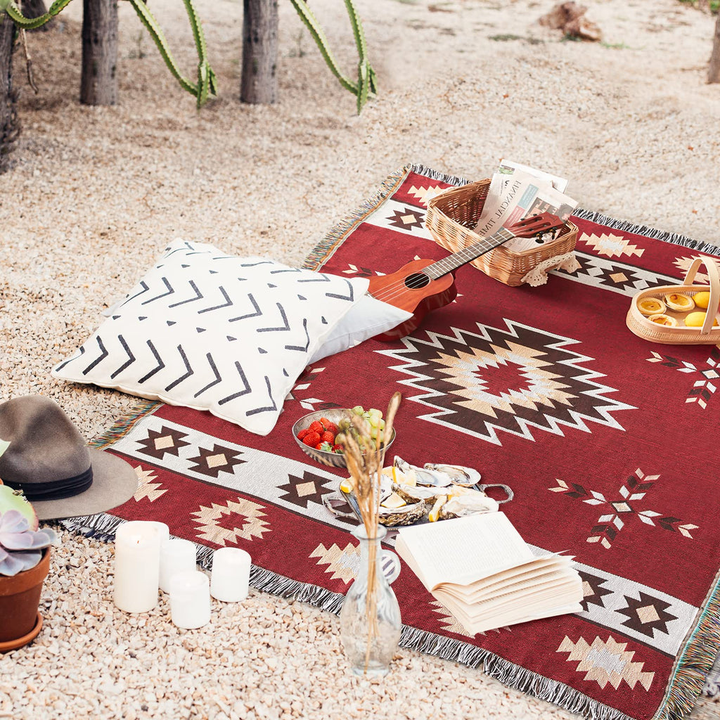 Native American Blanket Boho Throw Blanket for Sofa and Bed, Mexican Decorative Farmhouse Blanket, Southwest Decor