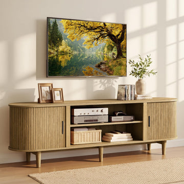70 Inch TV Stand, Mid Century Entertainment Center with Storage
