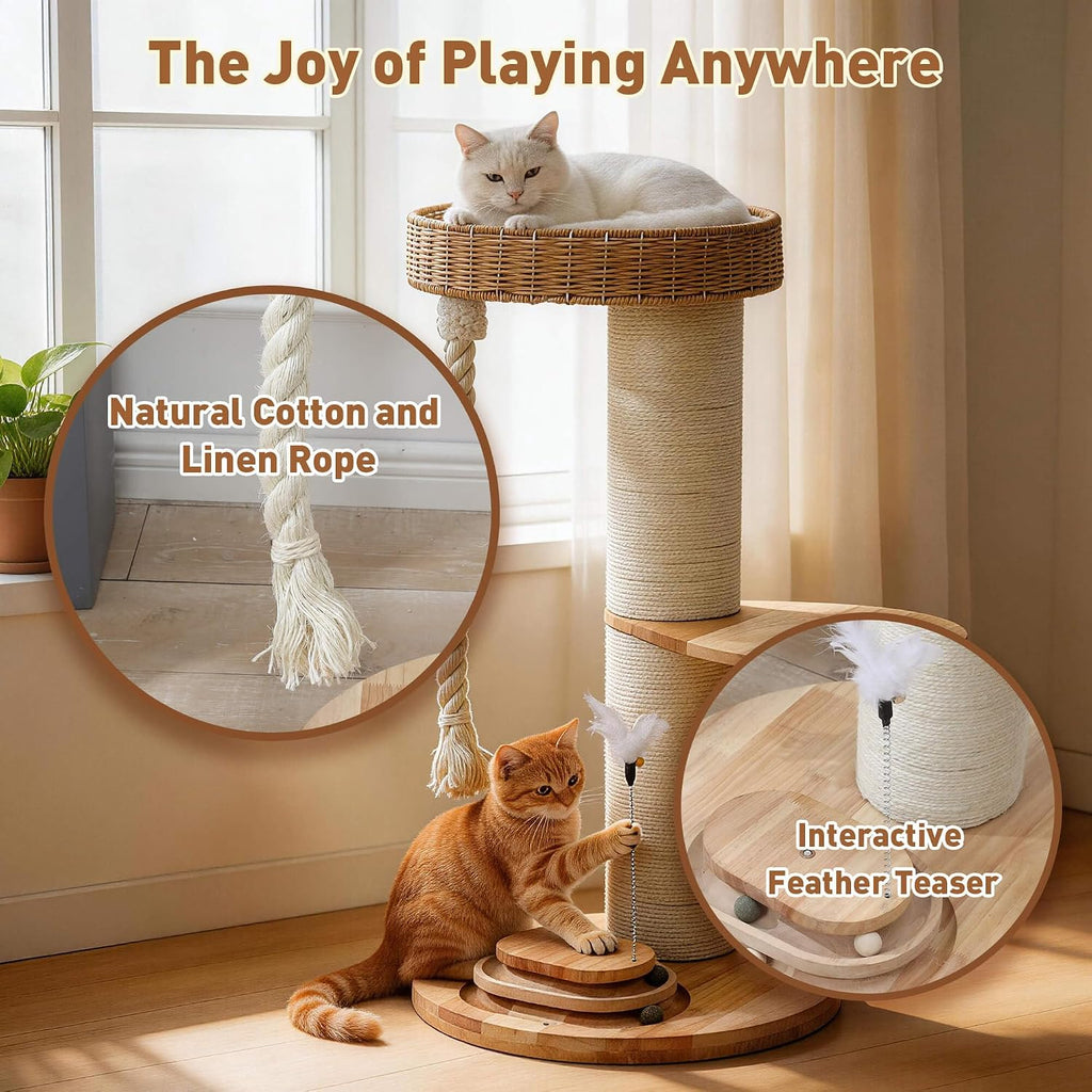 28.5in Wooden Cat Tree for Large Cats, Modern Cat Tower