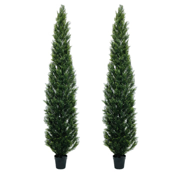 7 Feet Outdoor Artificial Topiary Cedar Tree, Set of 2 UV Resistant Potted Faux Cedar Trees for Outdoors and Indoors