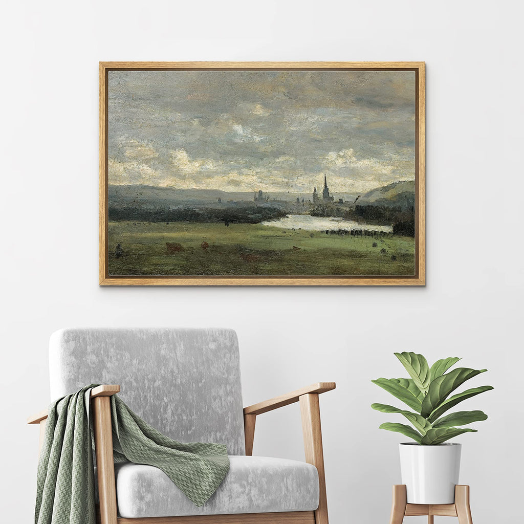 Framed Canvas Print Wall Art Pastel Storm Cloud Valley Lake Landscape Nature Wilderness Illustrations Fine Art