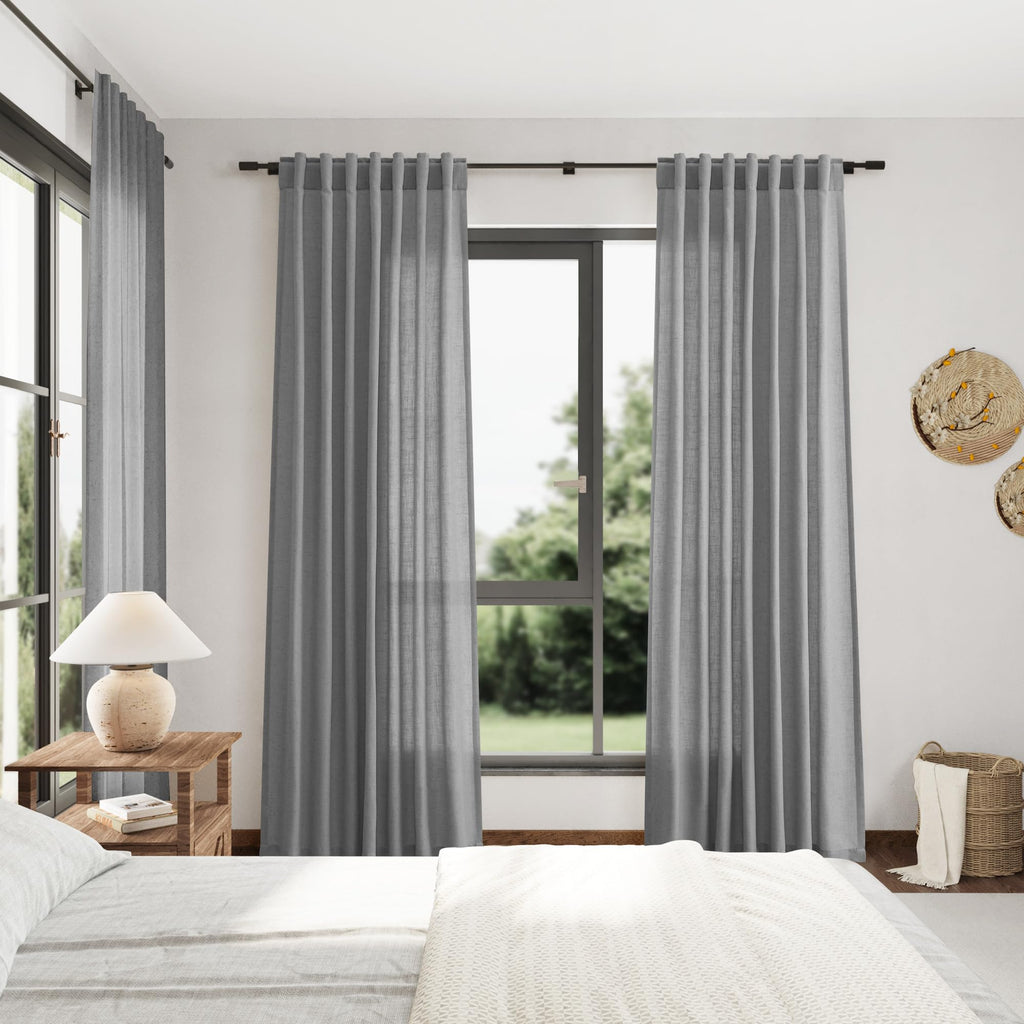 Dark Grey Linen Extra Long Curtain 108 Inches Long 2 Panels Set Back Tab Drapes Lively Farmhouse Light Filtering Semi